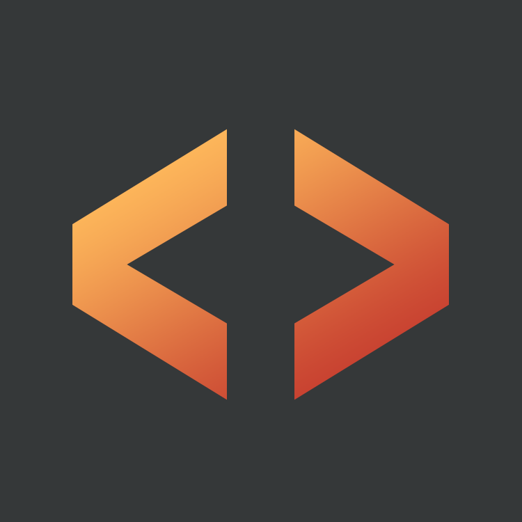 SyntaxHTML logo, two HTML tags with orange to red gradient.