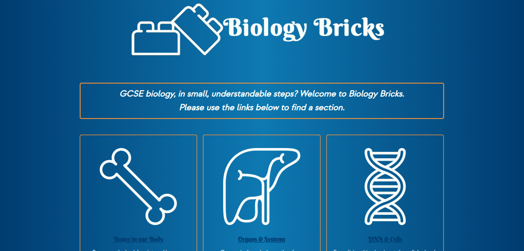Biology Bricks landing page layout