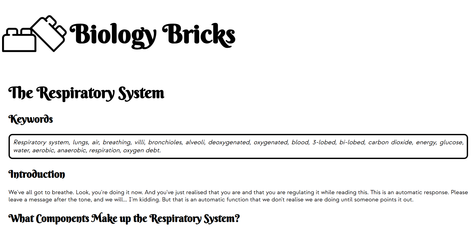 Biology Bricks black and white printable layout