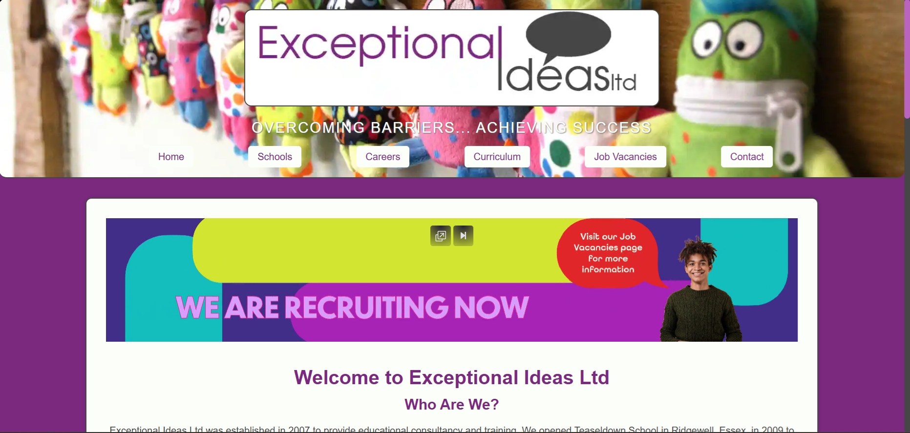 Exceptional Ideas homepage layout