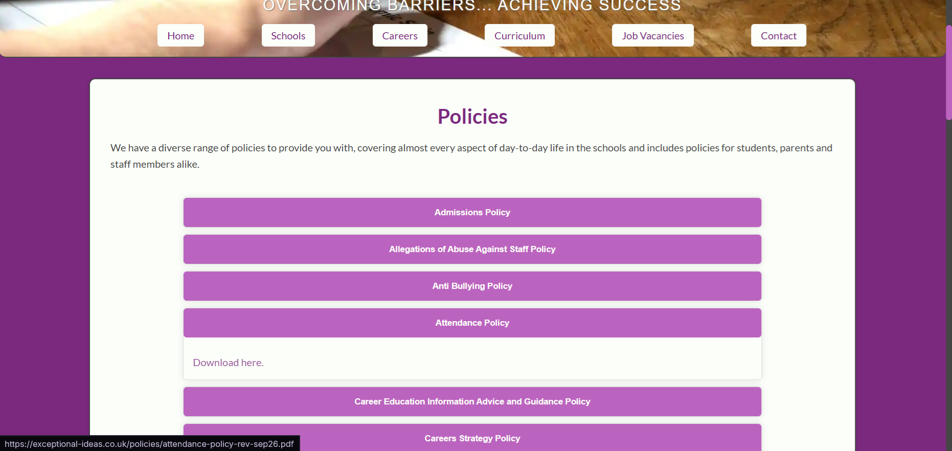 Exceptional Ideas policies accordion